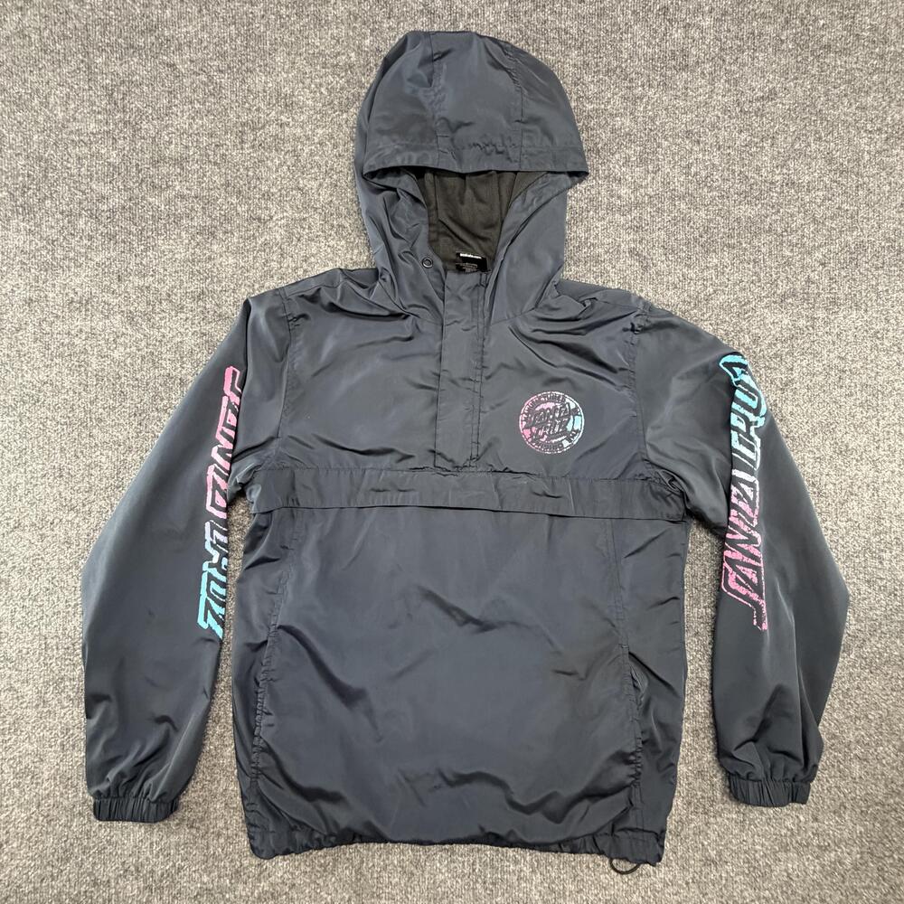 Santa Cruz Jacket Mens Small Gray Hooded Anorak Windbreaker Skateboard Logo